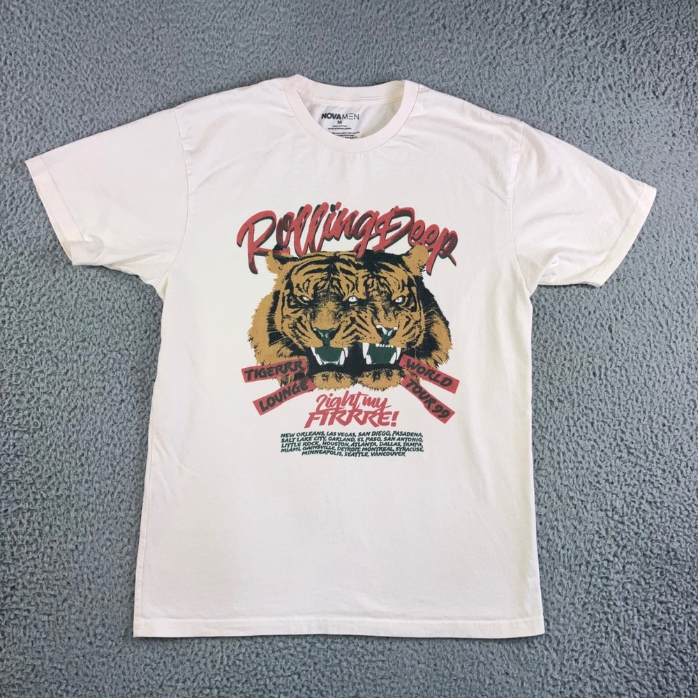 Rolling Deep Tiger World Tour Graphic T-Shirt Men Medium Cream Tee Street Gorp